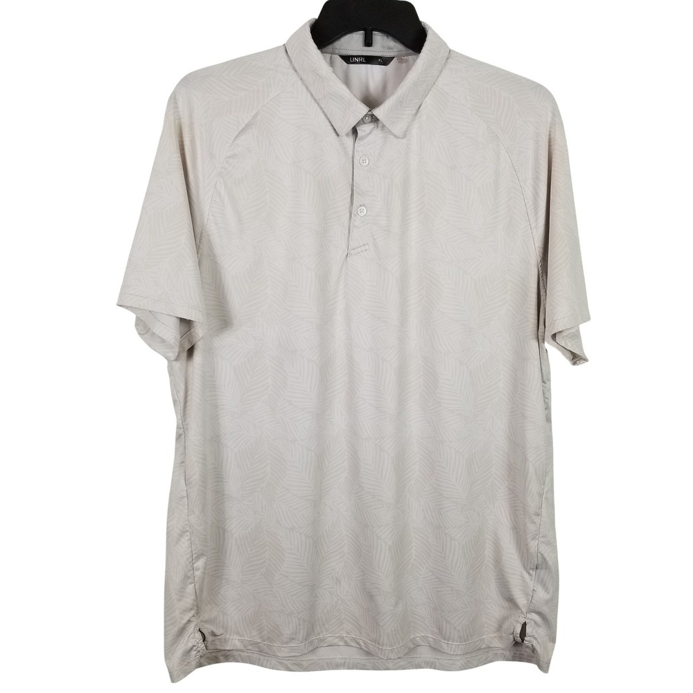 UNRL Men Performance Golf Polo Shirt XL Gray Palm Leaf Athletic Fit Stretch
